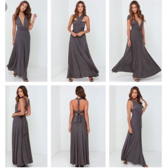 Lulus Multi Way Maxi Dress S Gray Cocktail Event Occasion Tricks Of The Trade - Picture 1 of 12